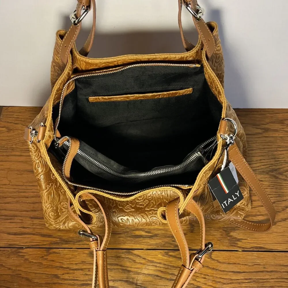 ISADORA‎ ITALY Cuoio Tooled Genuine Leather Large Tote Bag New with Tags